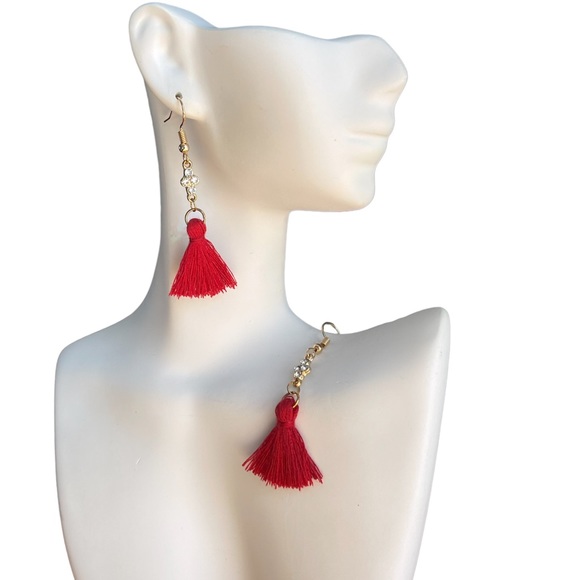 Rhinestone Tassel Earrings - Picture 6 of 7